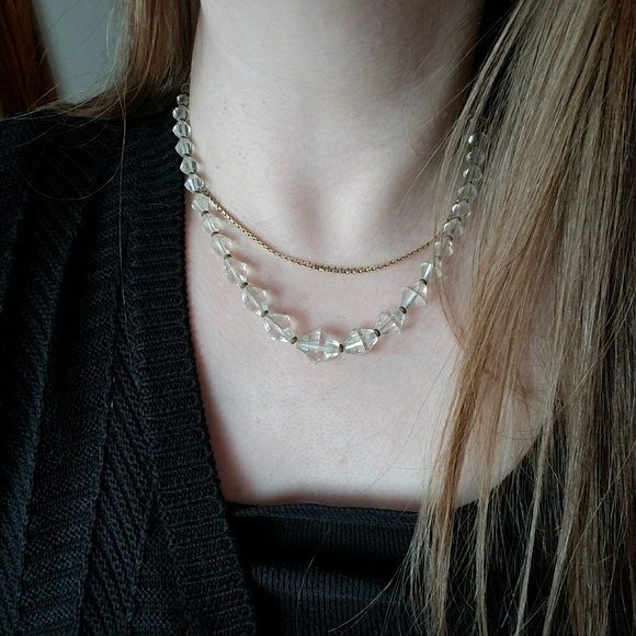 Relisted - vintage Art Deco cut crystal bead necklace clear - Picture 2 of 5